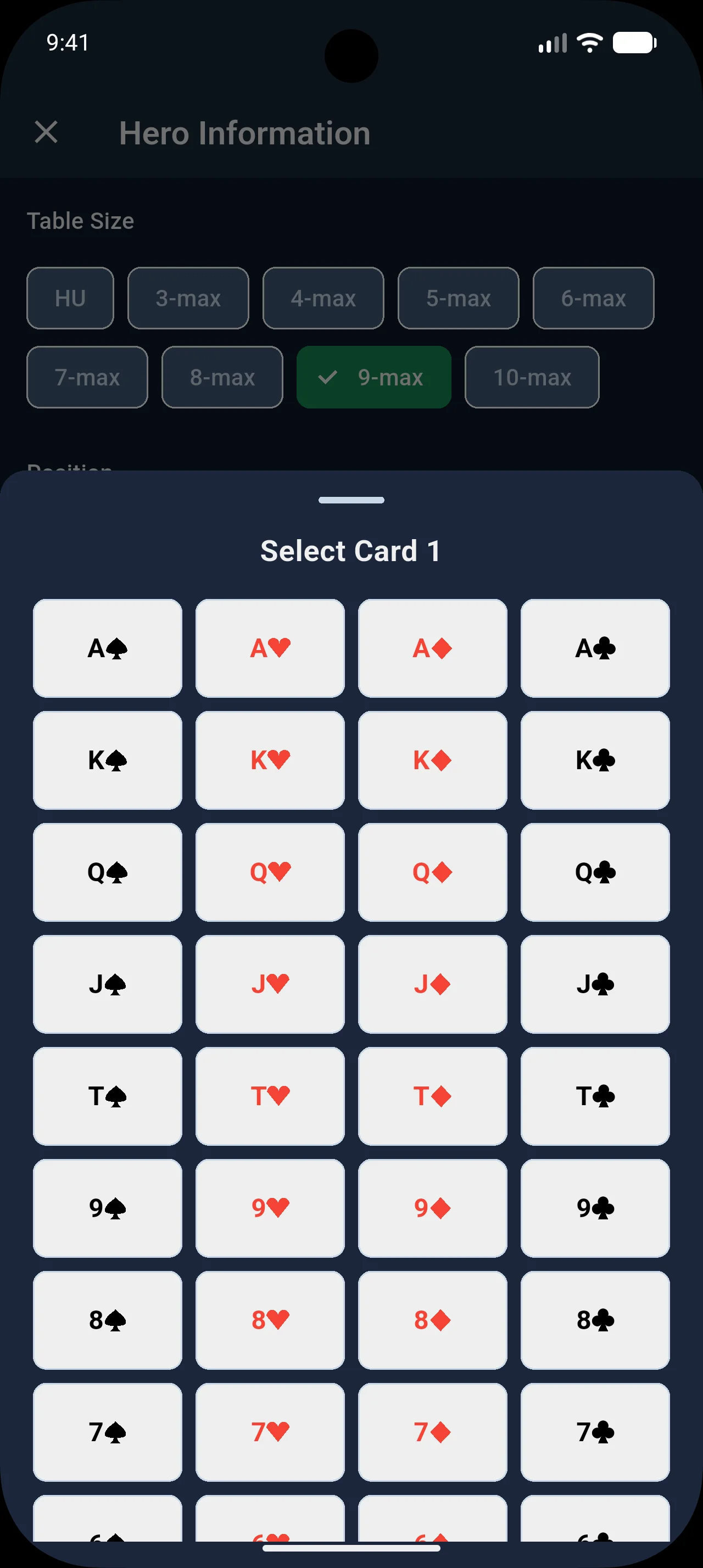 Preflop action buttons with bet presets